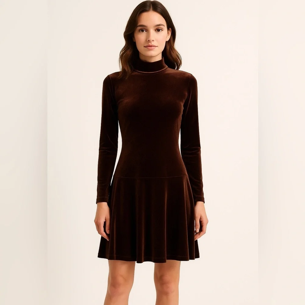 JOSEPH RIBKOFF Vintage Velvet Dress‎ Chocolate Brown Quiet Luxury Glam NWT